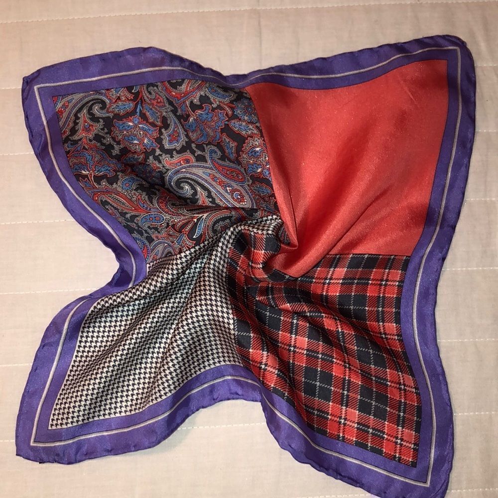 Lavender white coral blue black houndstooth plaid paisley 💯 Silk Pocket Square - Picture 4 of 8